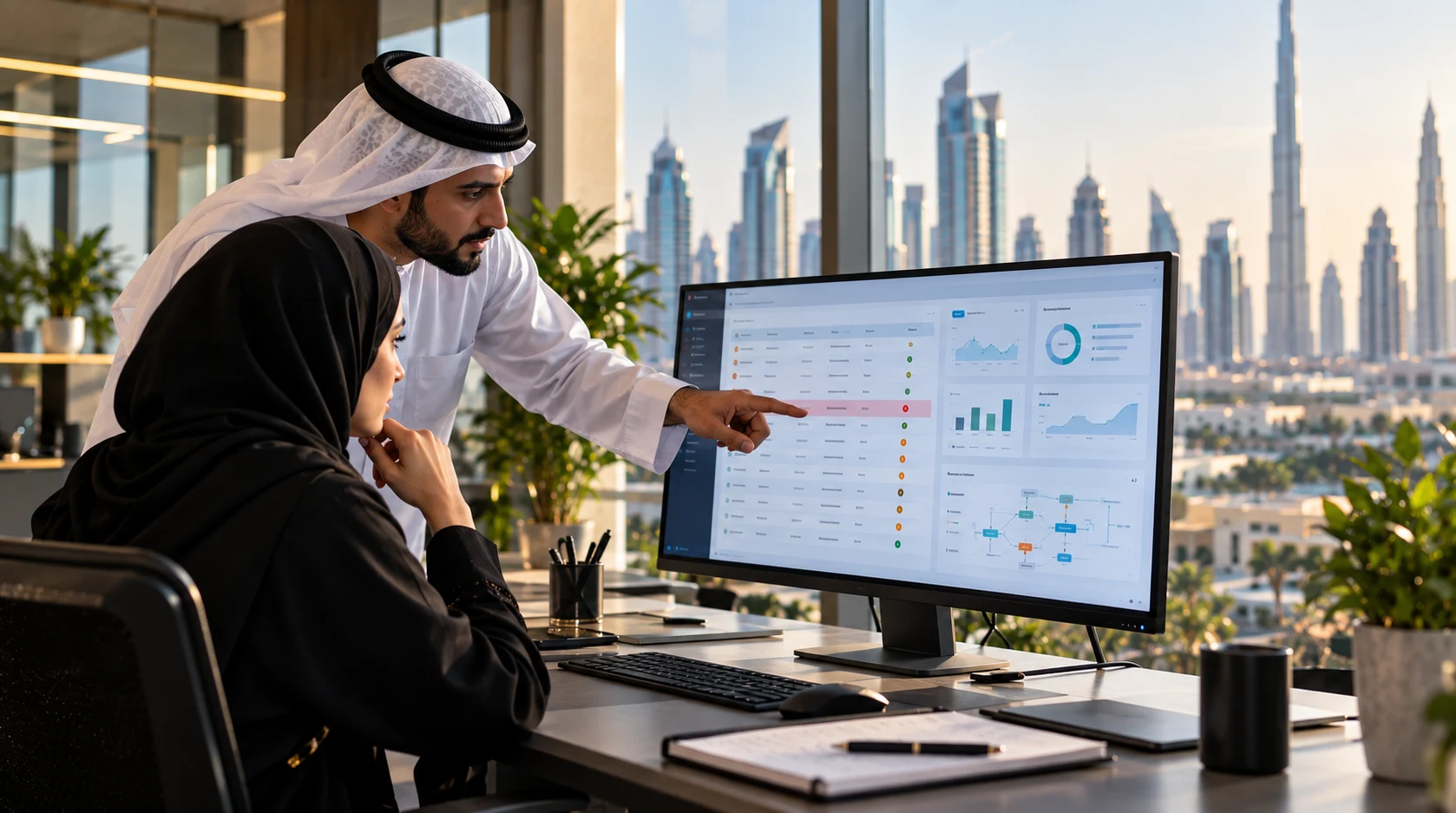 IT and compliance lead reviewing an agentic AI evaluation dashboard with a row flagged for drift outside guardrail scope